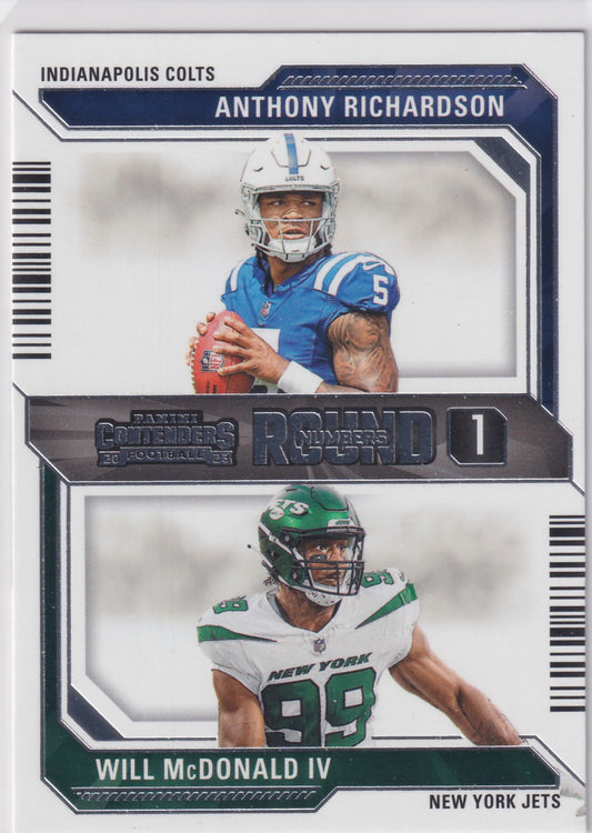 2023 Panini Contenders Round Numbers Anthony Richardson, Will McDonald IV #1 (RC)