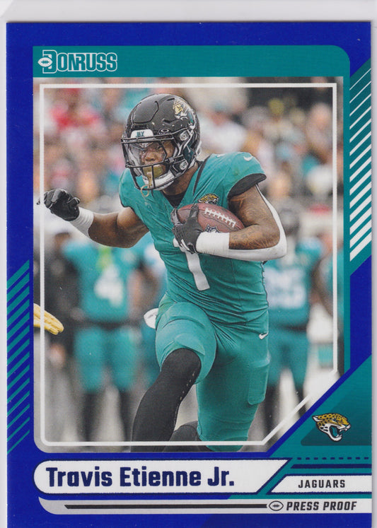 2024 Panini Donruss Travis Etienne Jr Blue Press Proof