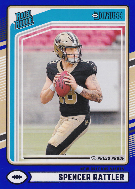 2024 Panini Donruss Spencer Rattler Rated Rookie Blue Press Proof #359